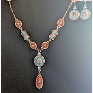 VTG Nina Ricci Southwest Boho Turquoise Silver Tone Fashion Necklace Earring Set